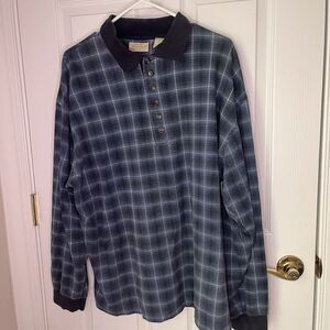 St‎ Johns Bay Blue Plaid Long Sleeve Button Polo Shirt